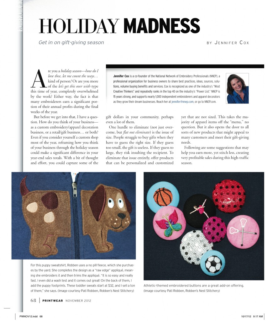 Printwear article by NNEP's Jennifer Cox - Holiday Madness